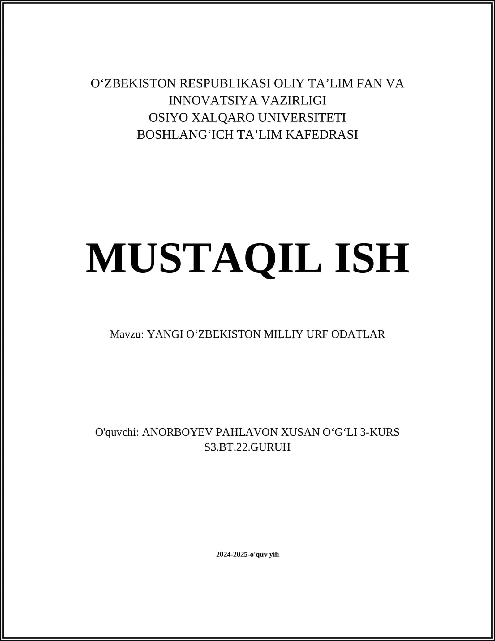 YANGI OʻZBEKISTON MILLIY URF ODATLAR 1