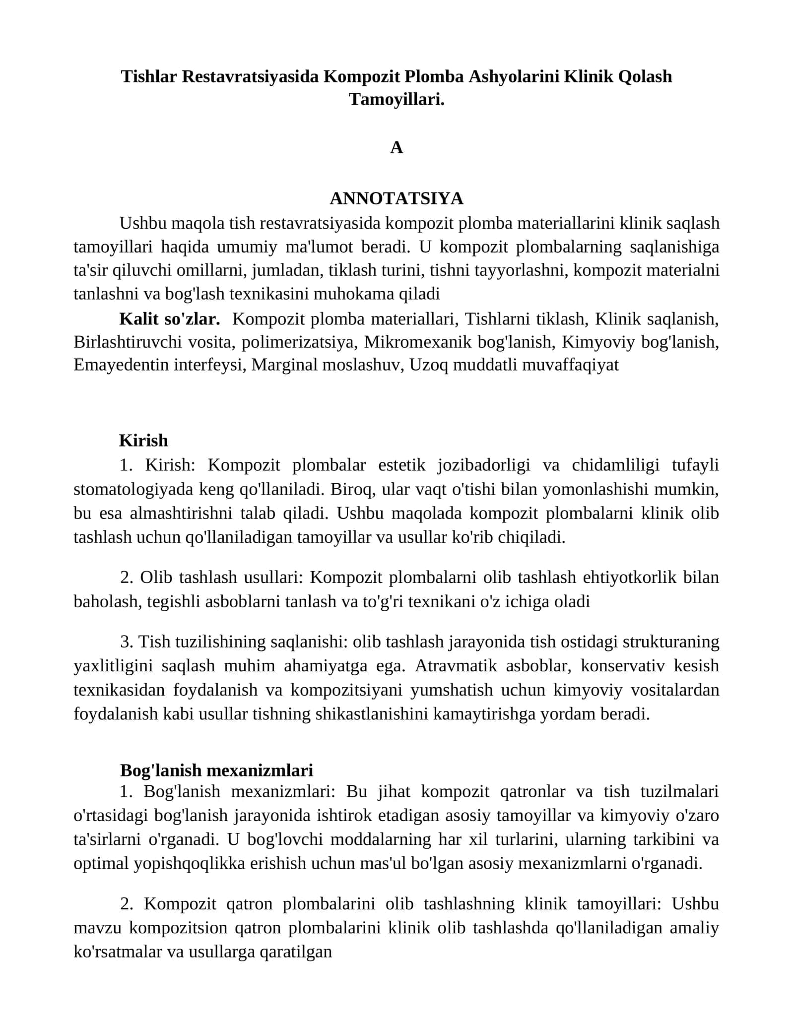 Tishlar Restavratsiyasida Kompozit Plomba Ashyolarini Klinik Qolash Tamoyillari 1