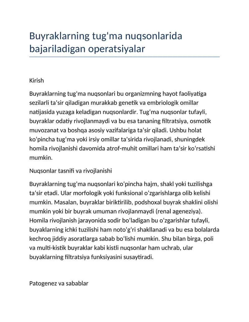 Buyraklarning tug‘ma nuqsonlarida bajariladigan operatsiyalar 1