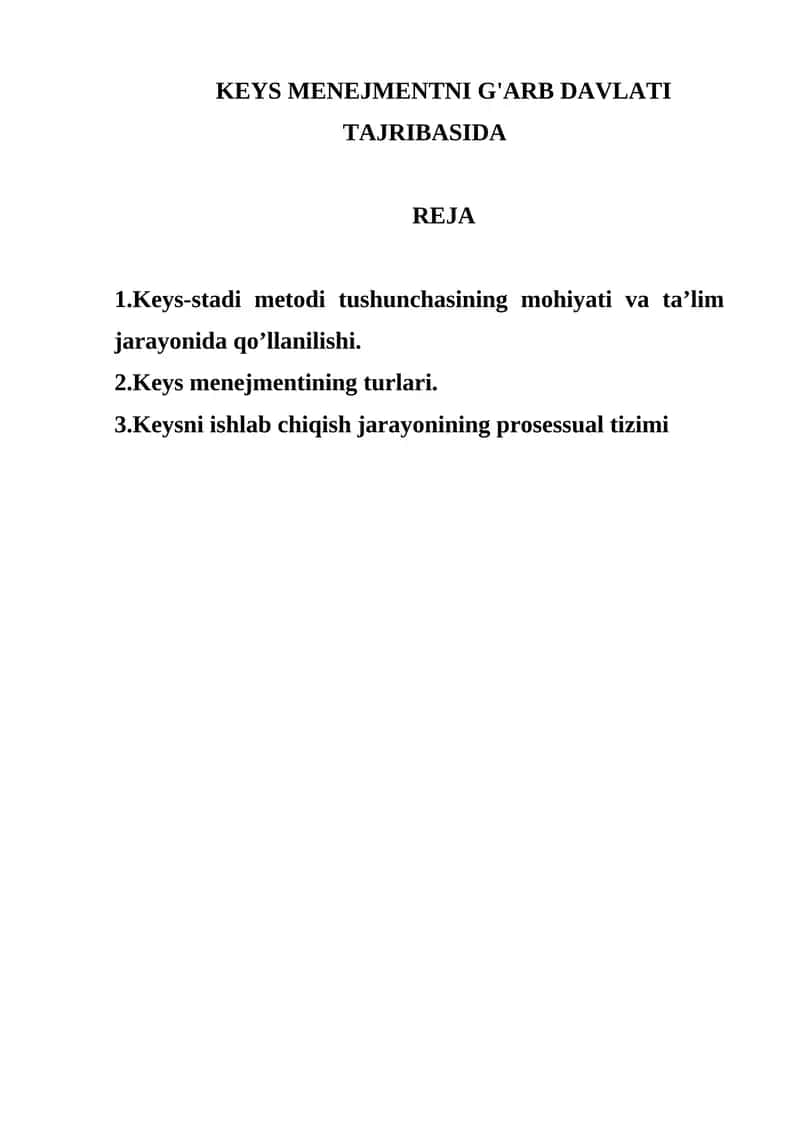 Keys Menejmentni G'arb Davlati Tajribasida 1