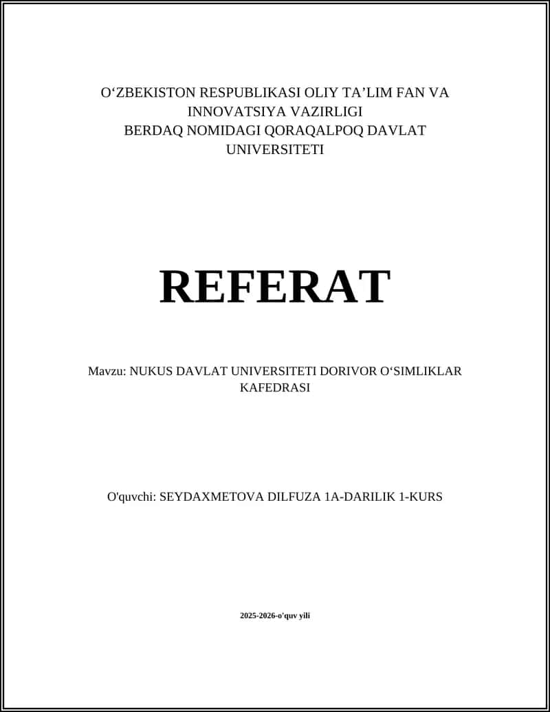 Nukus Davlat Universiteti Dorivor Oʻsimliklar Kafedrasi 1