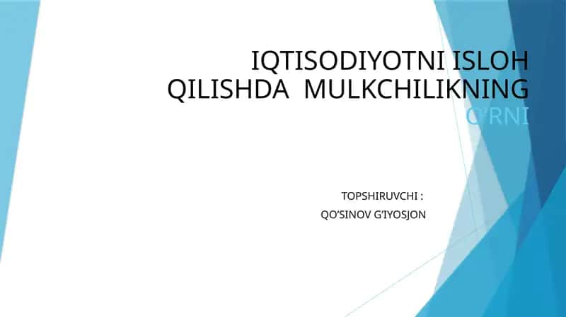 Mulkchilikning O'rni 1