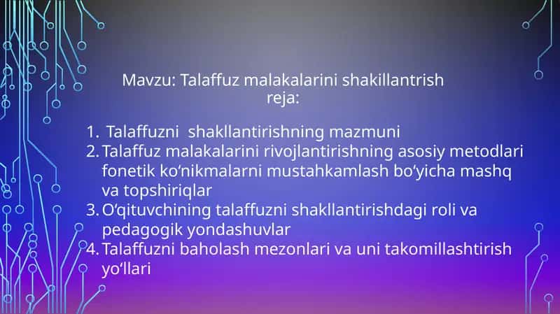 Talaffuz malakalarini shakllantirish reja 1
