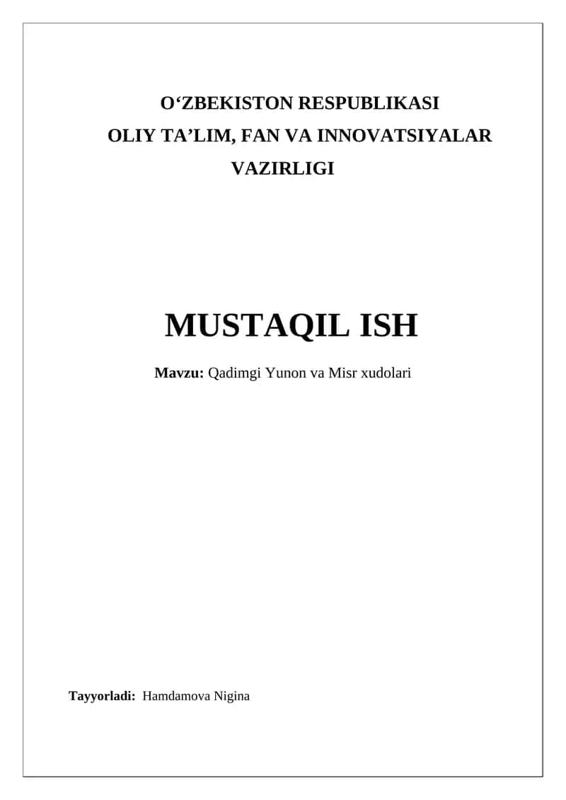 Qadimgi Yunon va Misr xudolari 1