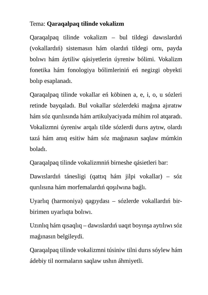 Qaraqalpaq tilinde vokalizm 1
