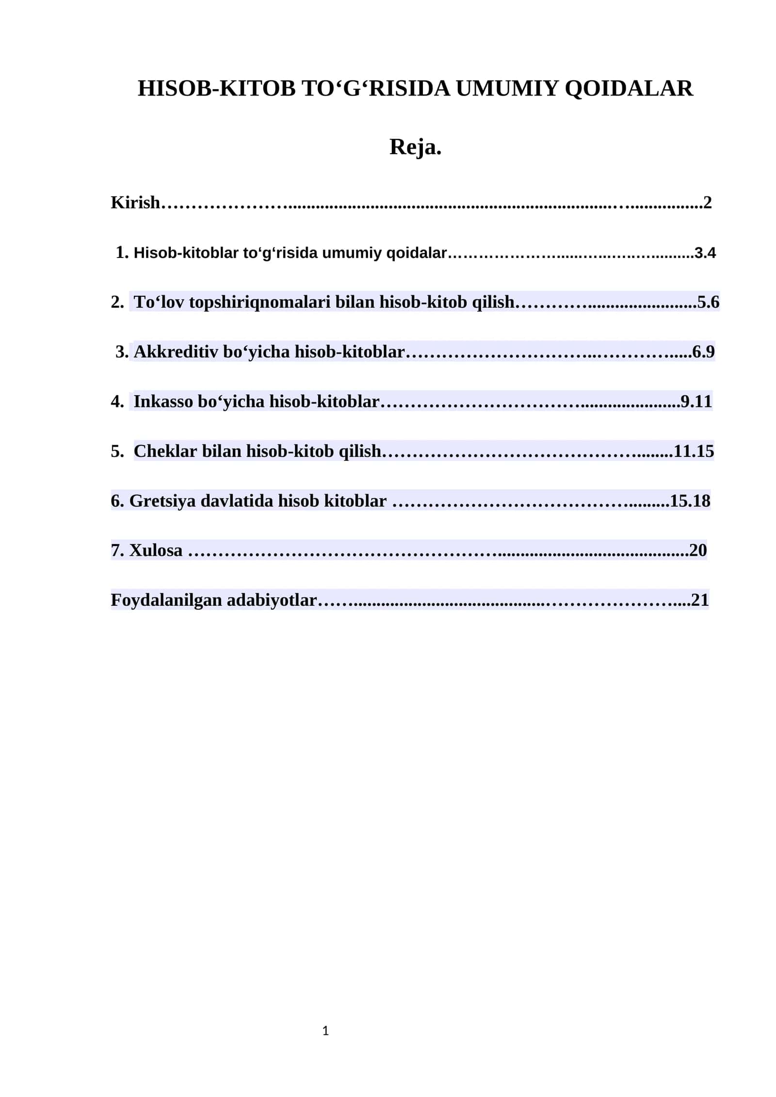 HISOB-KITOB TO‘G‘RISIDA UMUMIY QOIDALAR 1