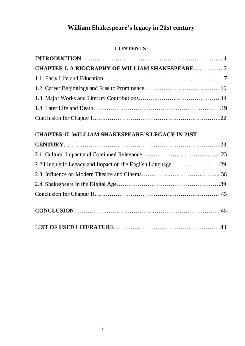 William Shakespeare’s legacy in 21st century 1