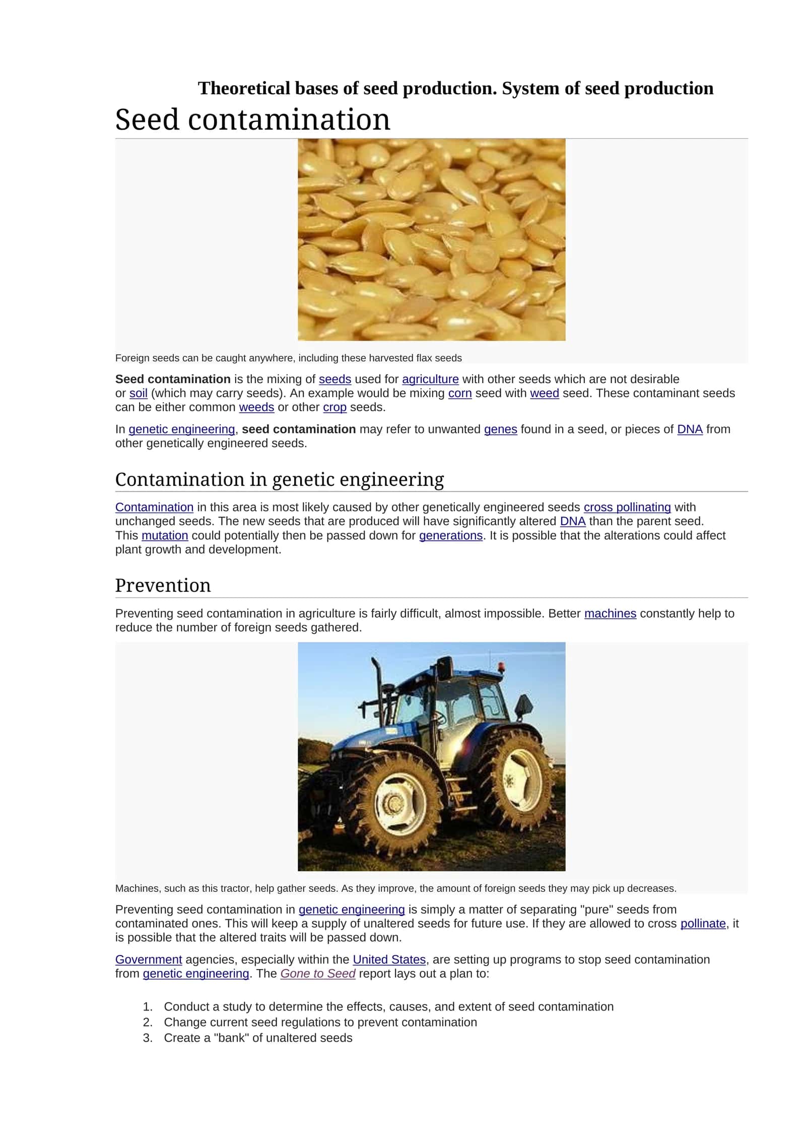 Theoretical bases of seed production. System of seed production 1