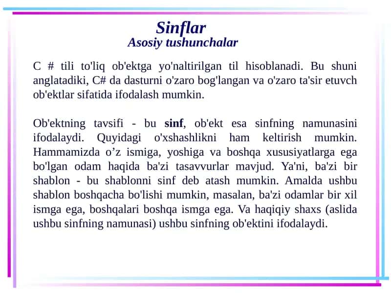 Sinflar Asosiy Tushunchalar 1