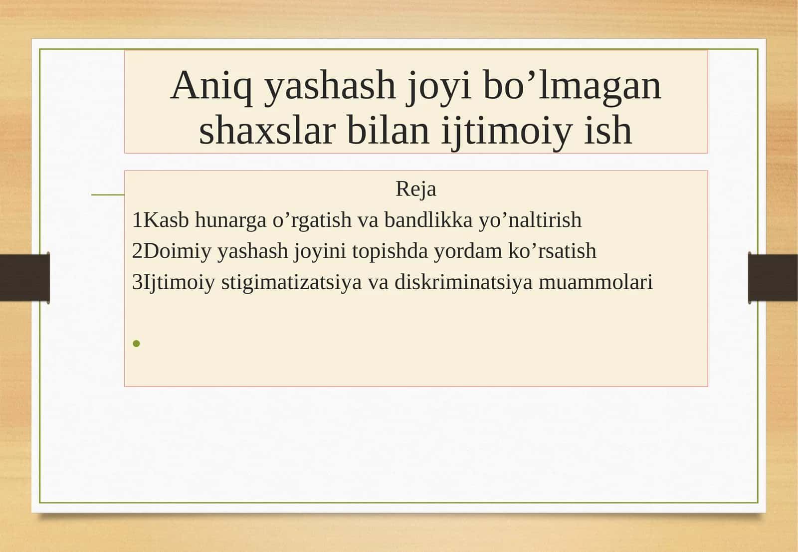 Aniqyashash joyi bo'lmagan shaxslar bilan ijtimoiy ish 1