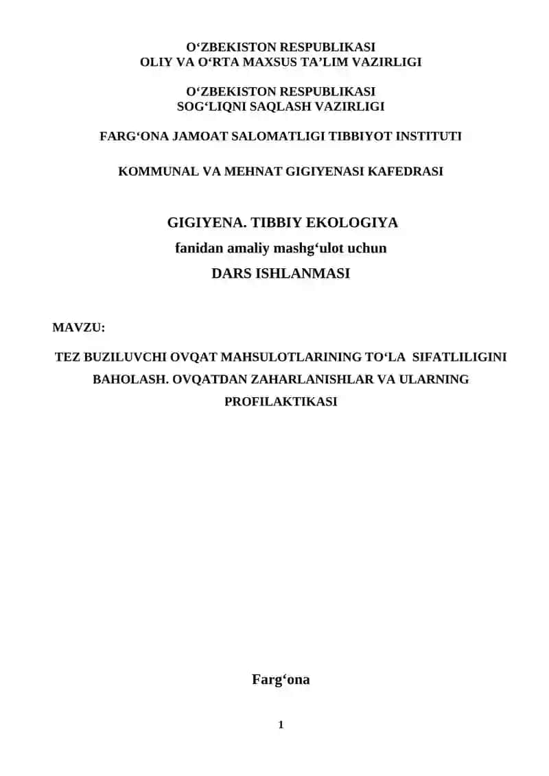 TEZ BUZILUVCHI OVQAT MAHSULOTLARINING TO‘LA SIFATLILIGINI BAHOLASH