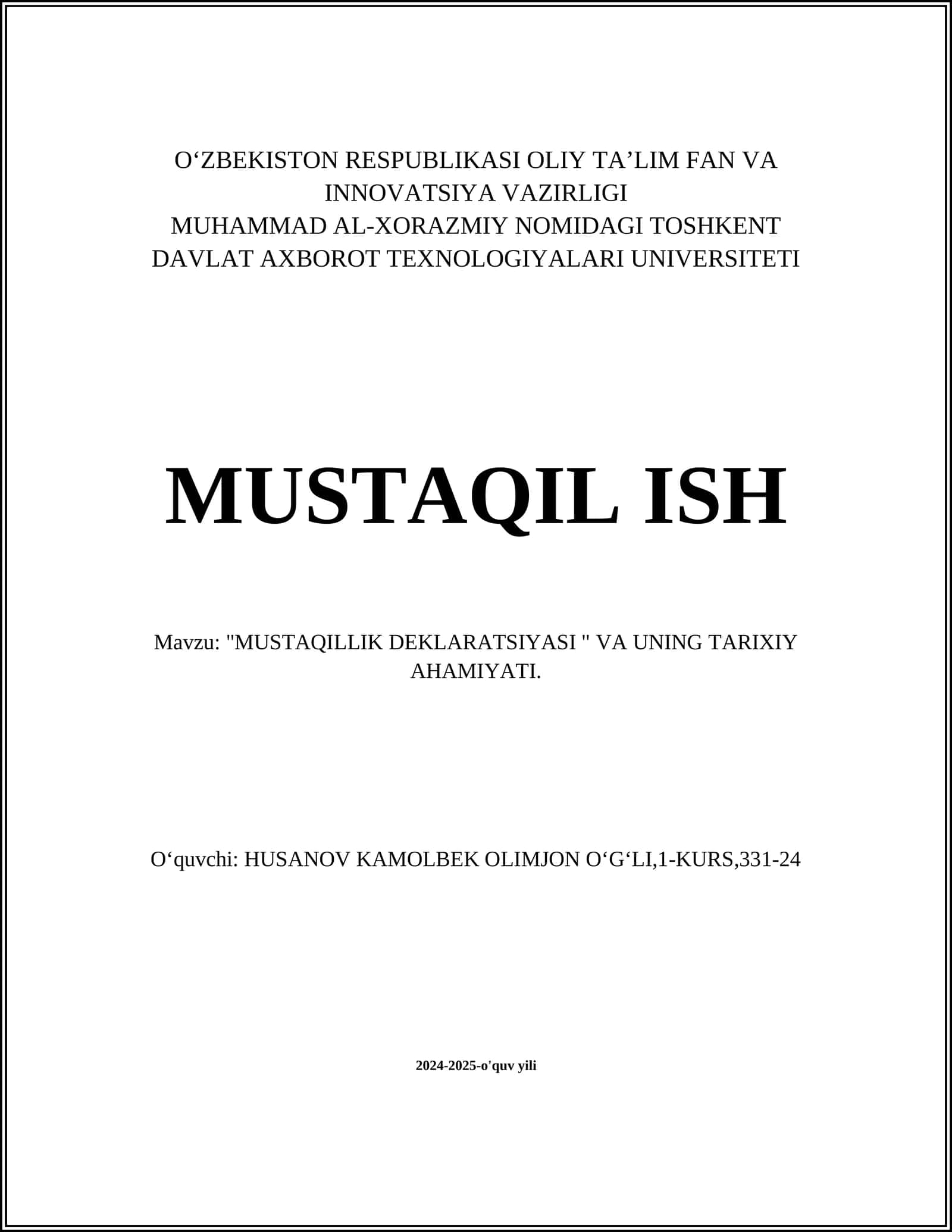 MUSTAQILLIK DEKLARATSIYASI 1