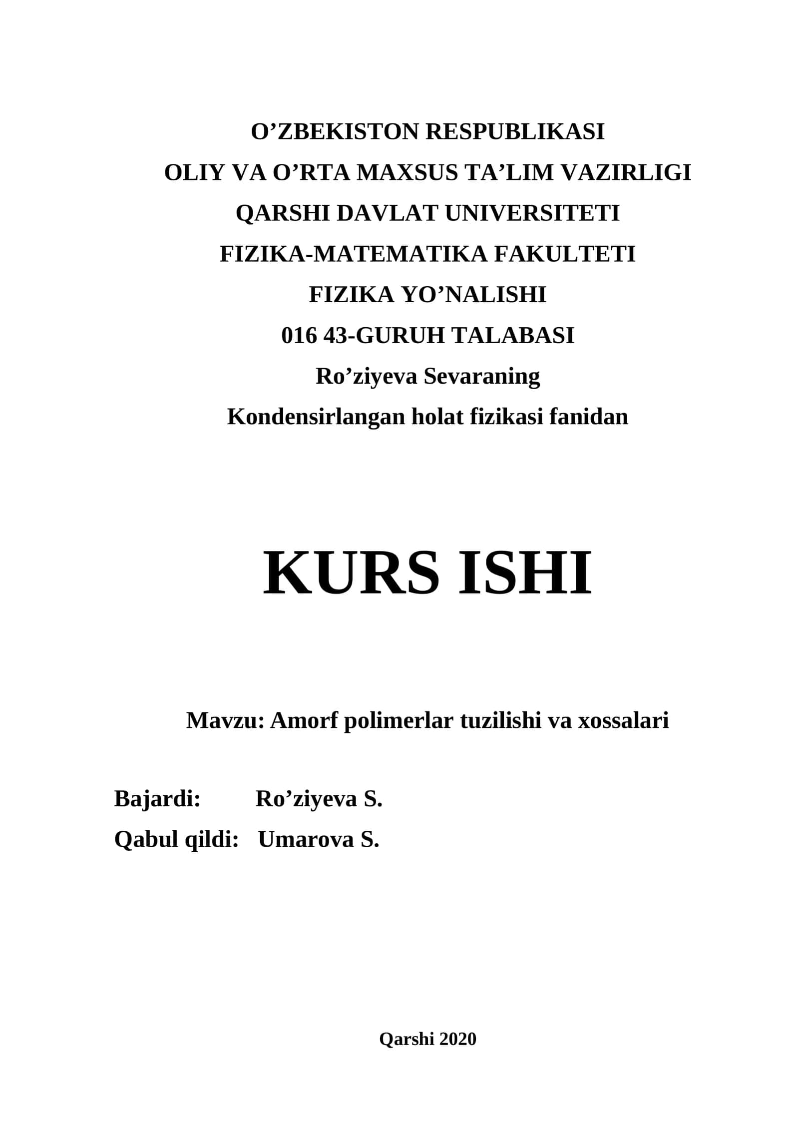 Amorf polimerlar tuzilishi va xossalari 1