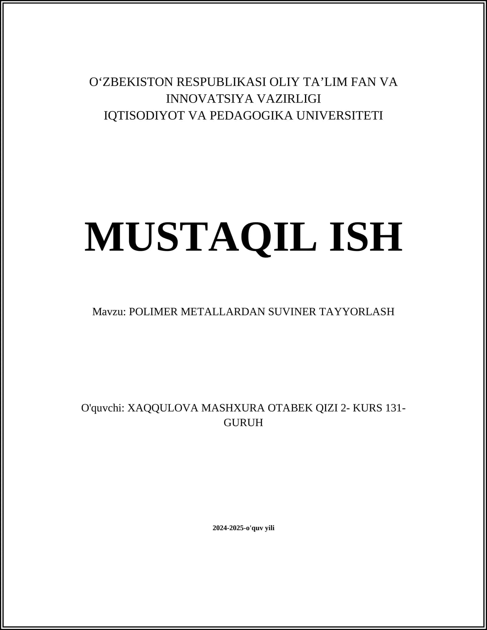 POLIMER METALLARDAN SUVINER TAYYORLASH 1