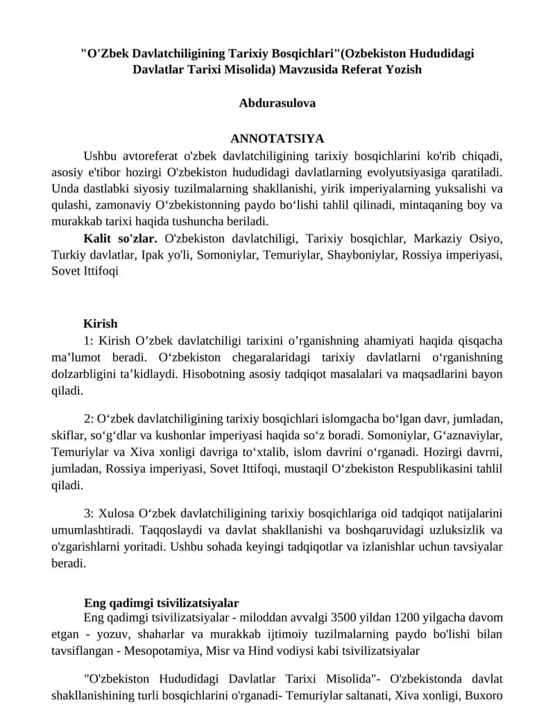 O'Zbek Davlatchiligining Tarixiy Bosqichlari 1