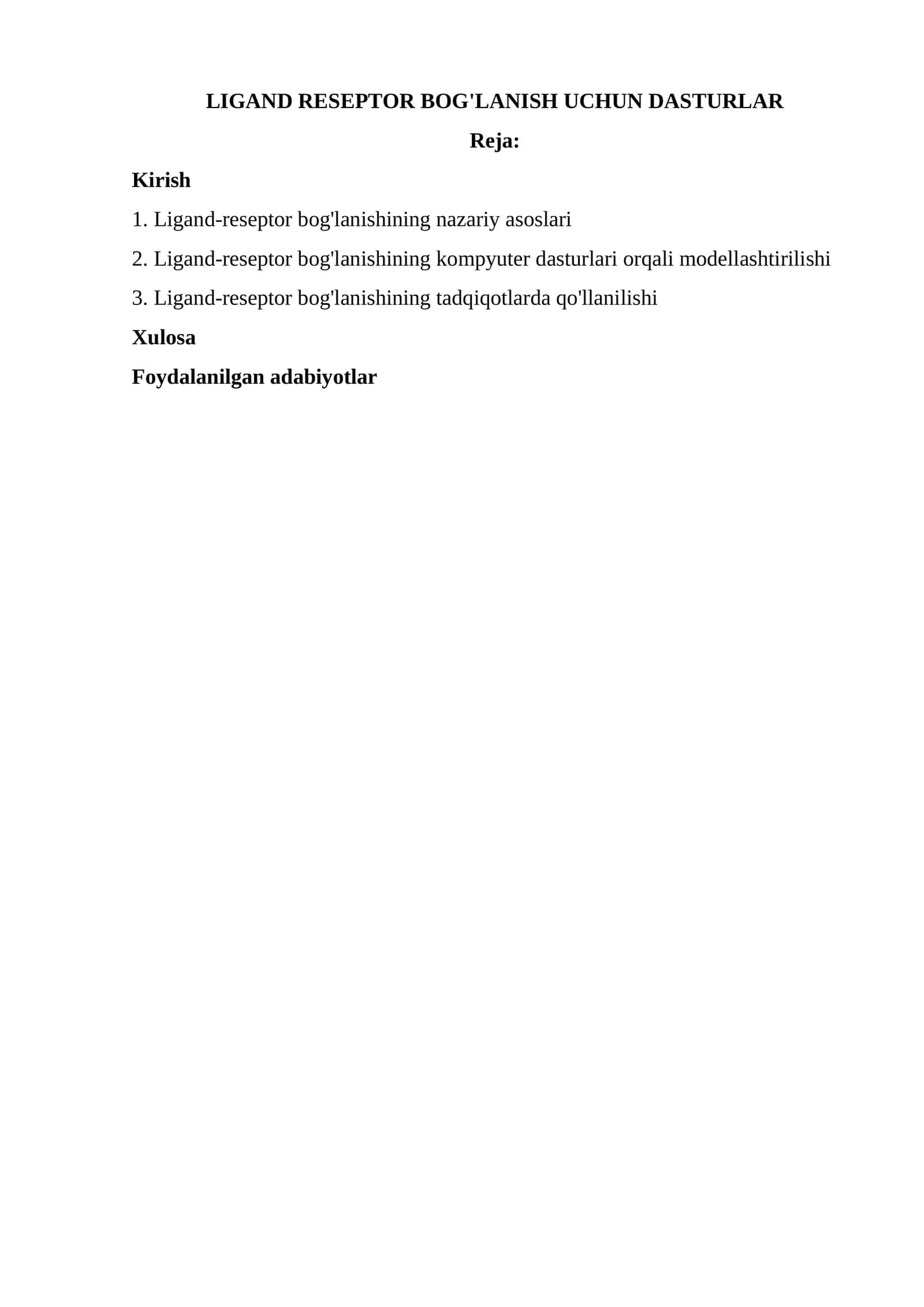 Ligand-reseptor bog'lanish uchun dasturlar 1