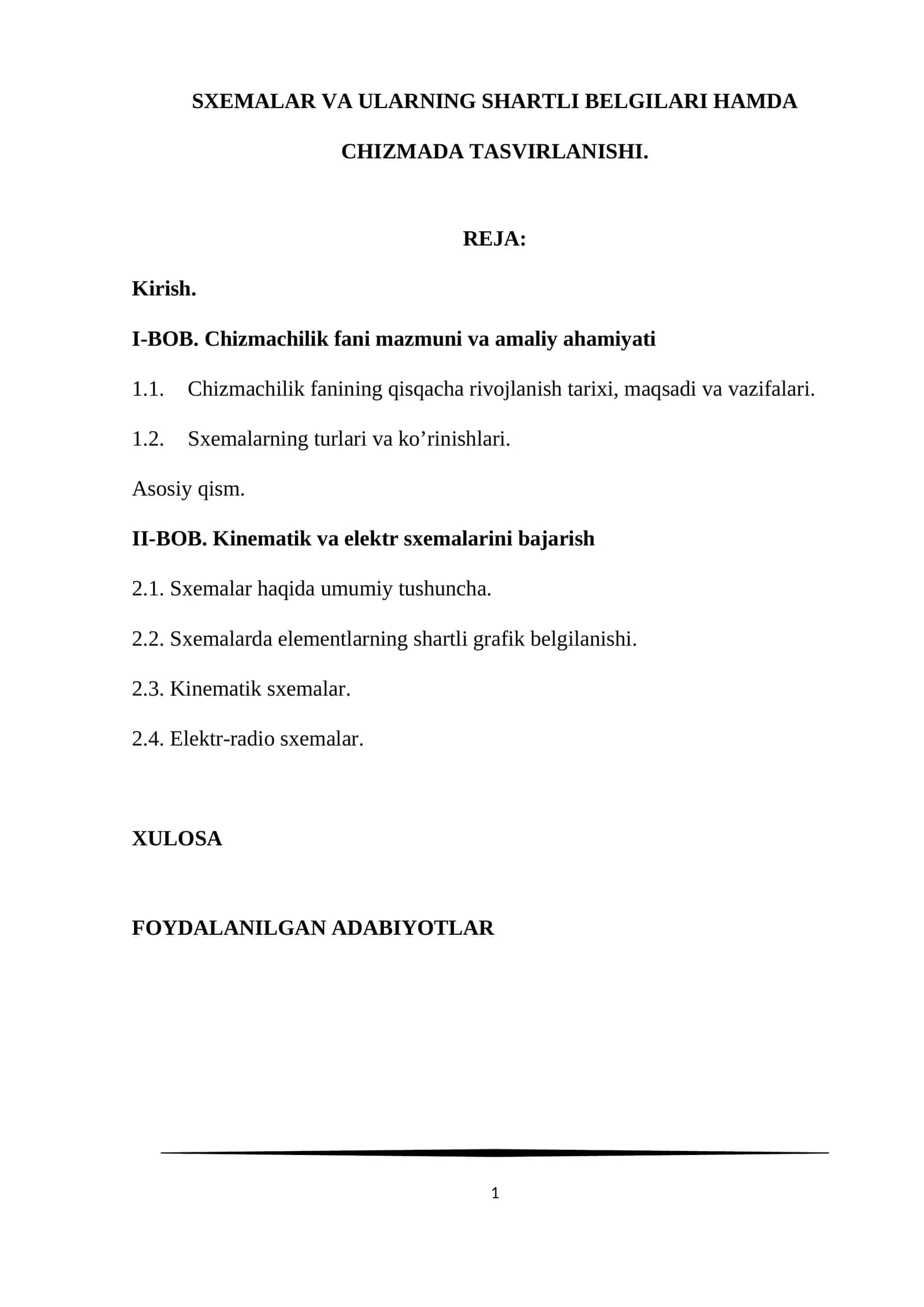 Kinematik sxemalar (0‘zDSt 2.702: 2003) 1