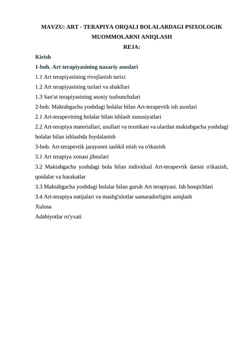 ART - TERAPIYA ORQALI BOLALARDAGI PSIXOLOGIK MUOMMOLARNI ANIQLASH 1