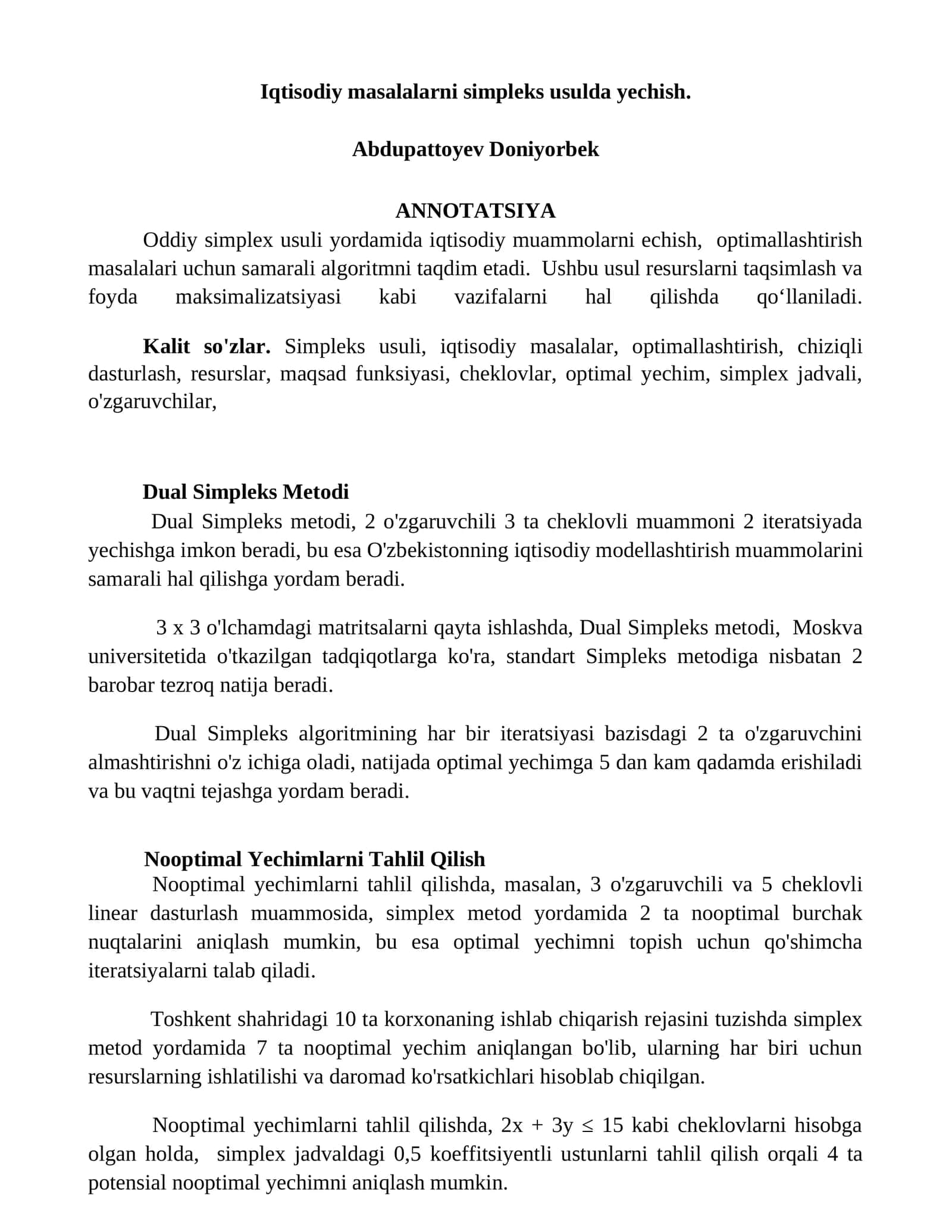 Simpleks usuli va Dual Simpleks Metodi 1