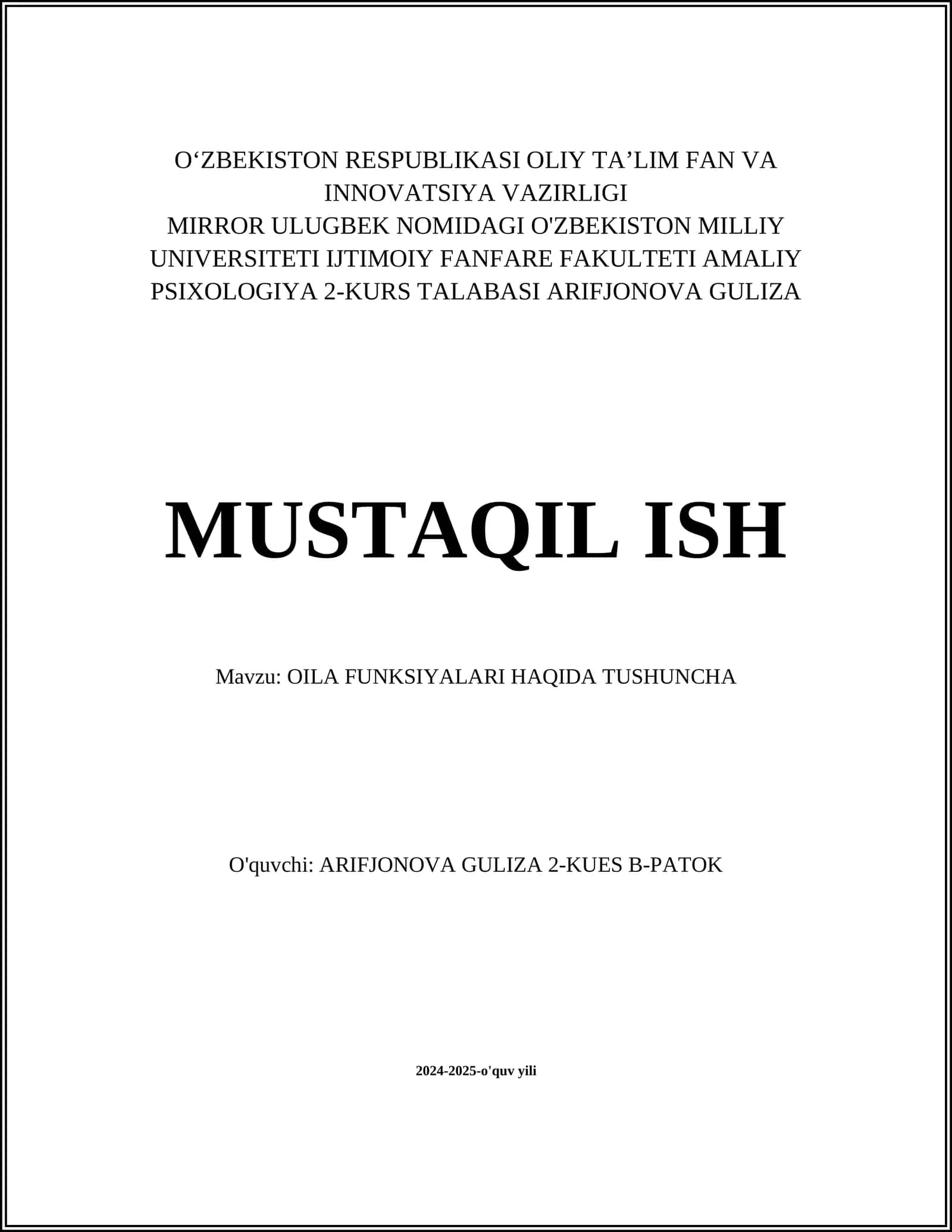 OILA FUNKSIYALARI HAQIDA TUSHUNCHA 1