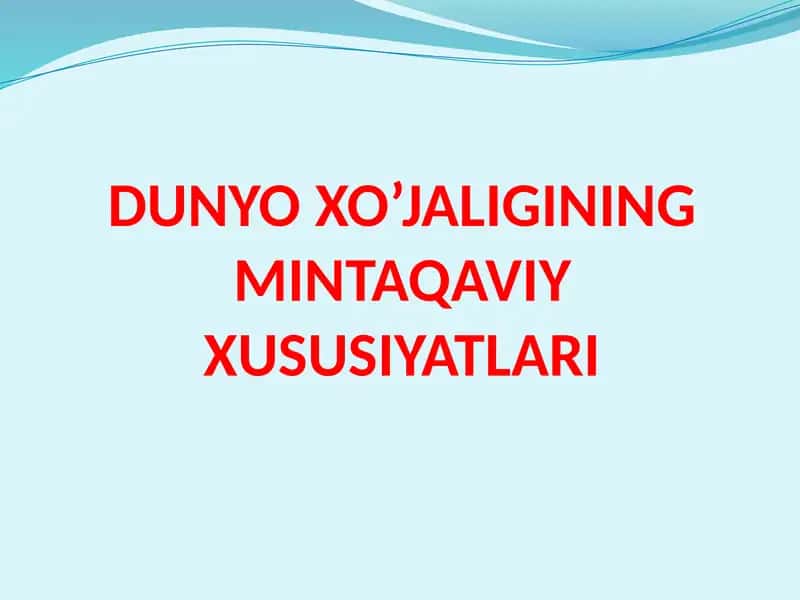 DUNYO XO’JALIGINING MINTAQAVIY XUSUSIYATLARI 1