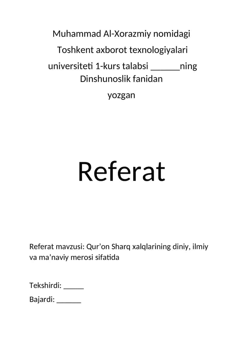 Dinshunoslik fanidan referat 1