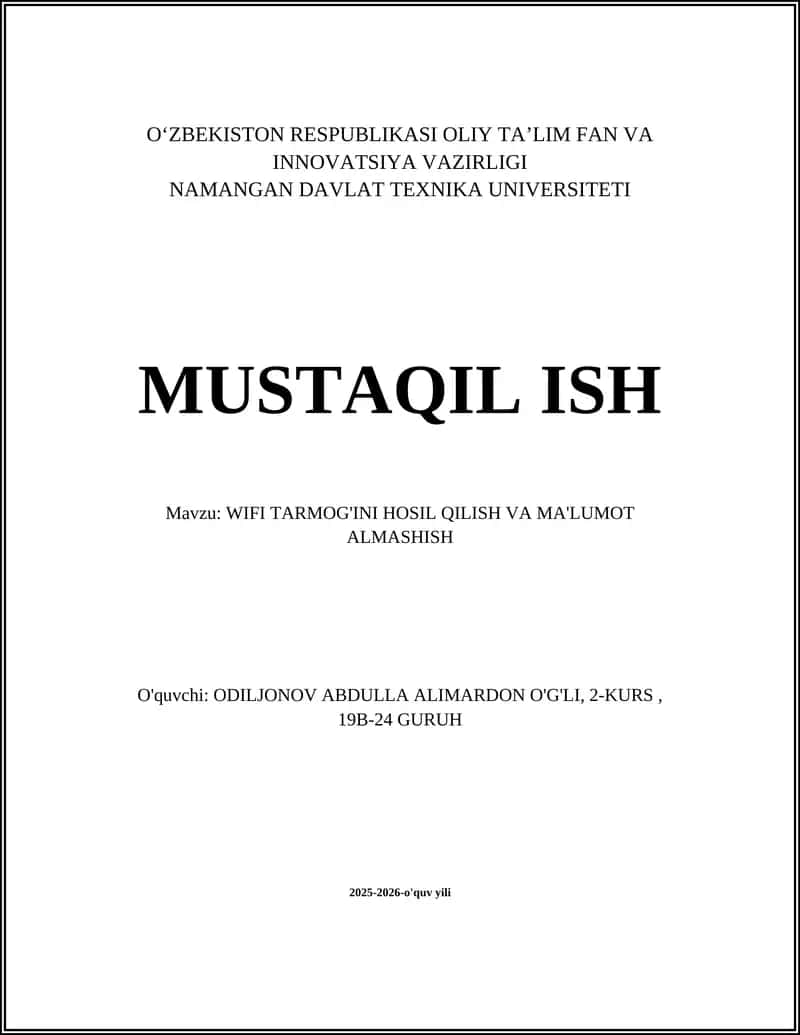 WIFI TARMOG'INI HOSIL QILISH VA MA'LUMOT ALMASHISH 1