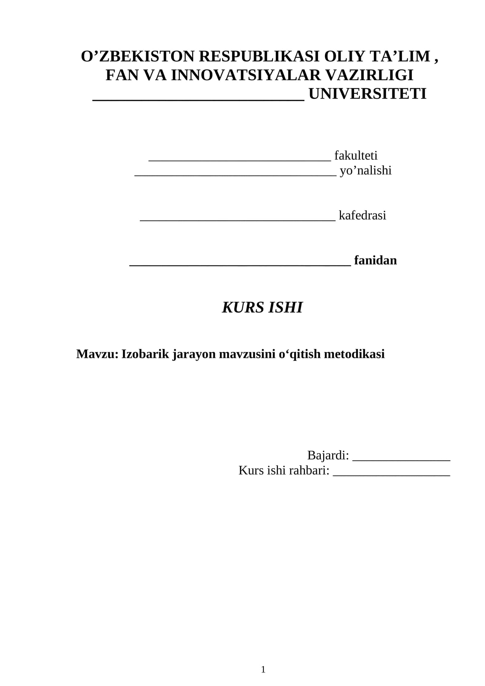 Izobarik jarayon mavzusini oʻqitish metodikasi 1