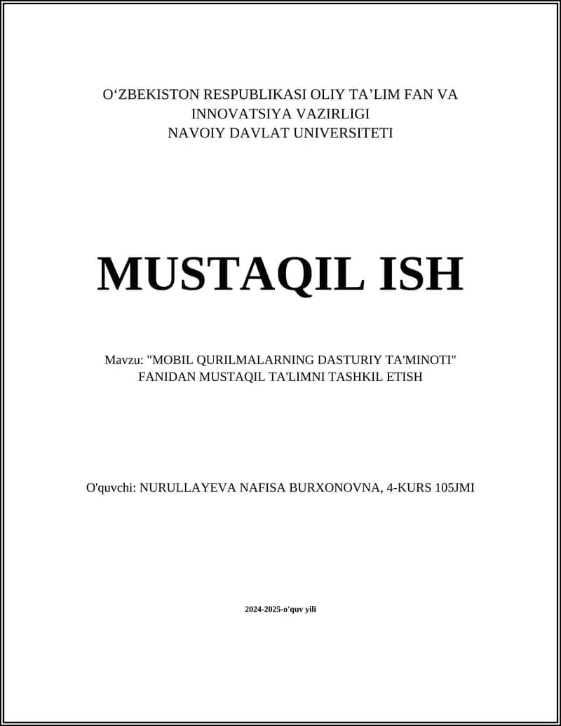 MOBIL QURILMALARNING DASTURIY TA'MINOTI 1