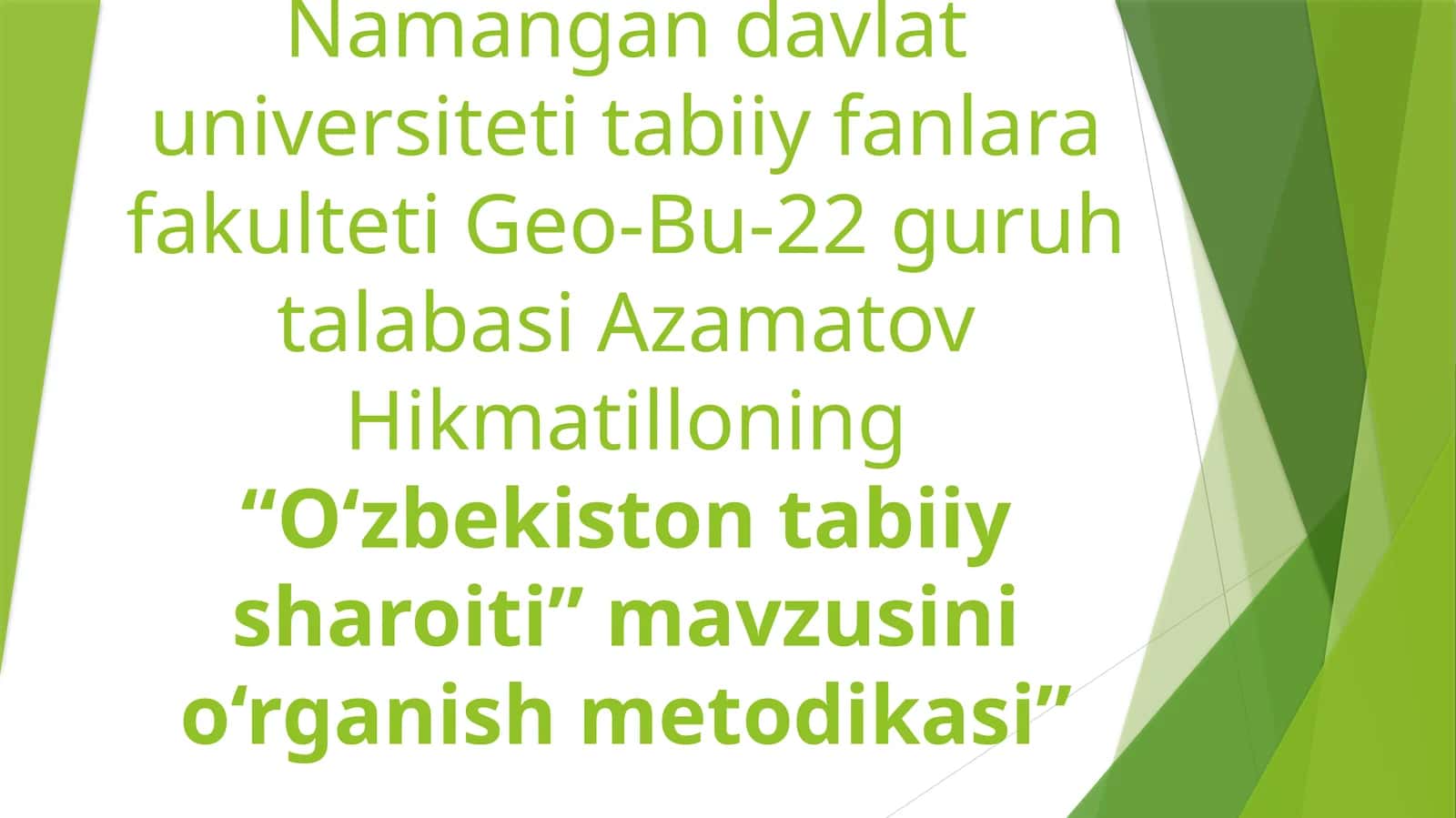 O‘zbekiston tabiiy sharoitini o‘rganish metodikasi 1