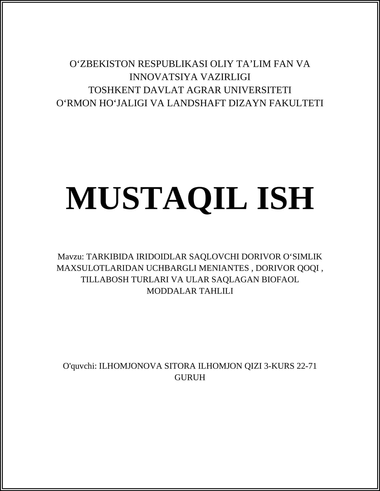 Uchbargli Meniantes Dorivor 1