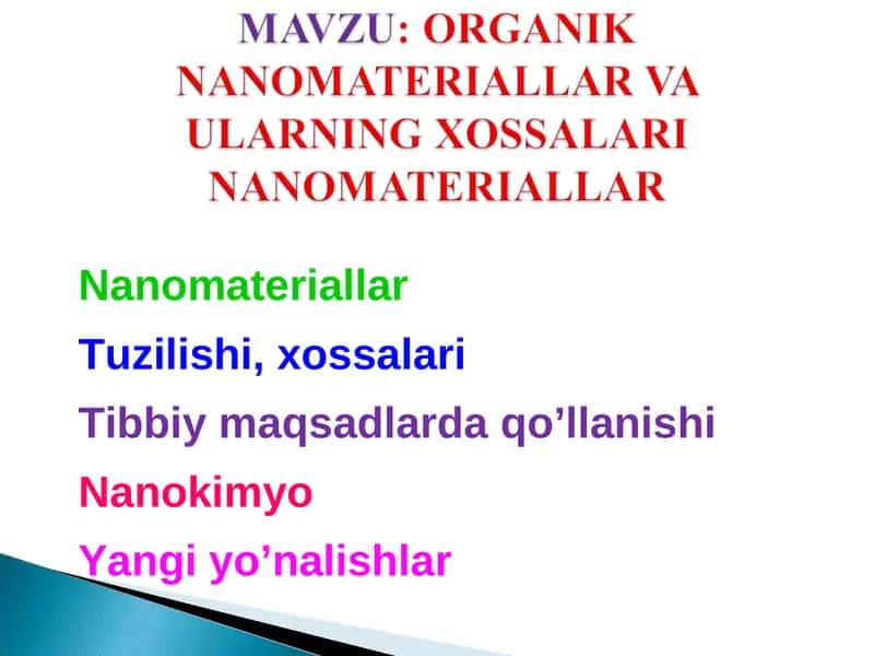 ORGANIK NANOMATERIALLAR VA ULARNING XOSSALARI NANOMATERIALLAR 1