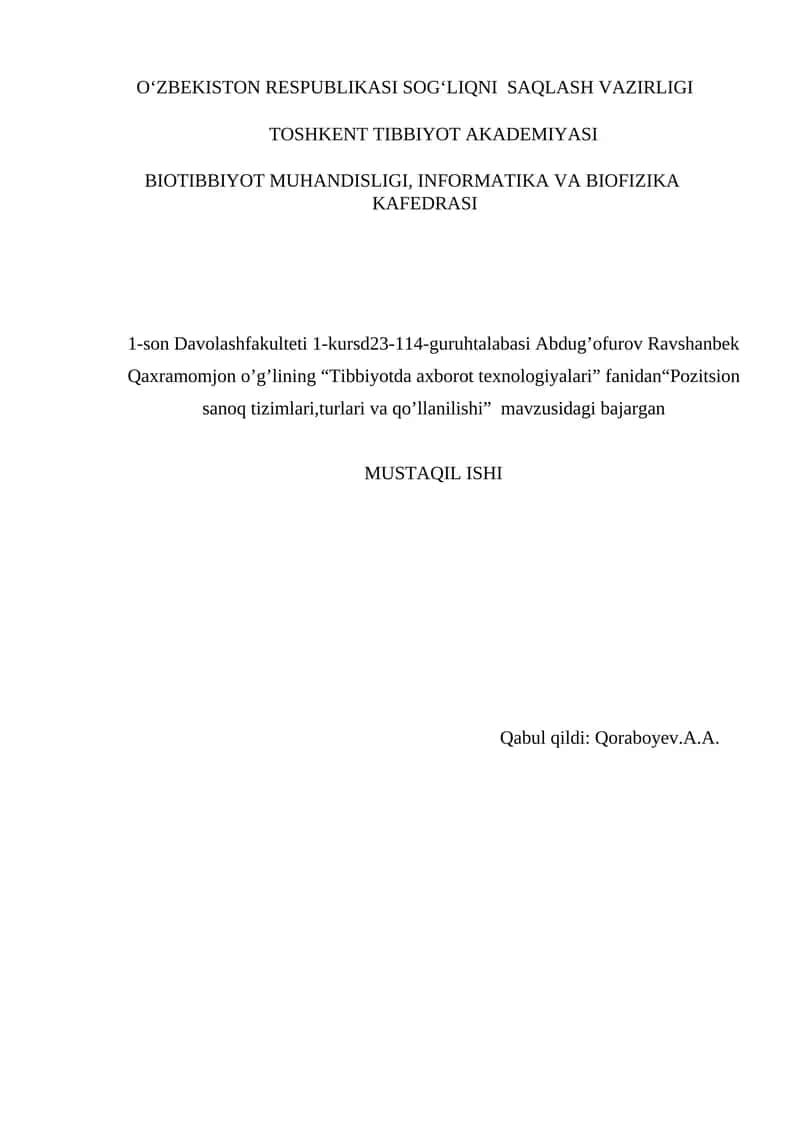 "Tibbiyotda axborot texnologiyalari" 1