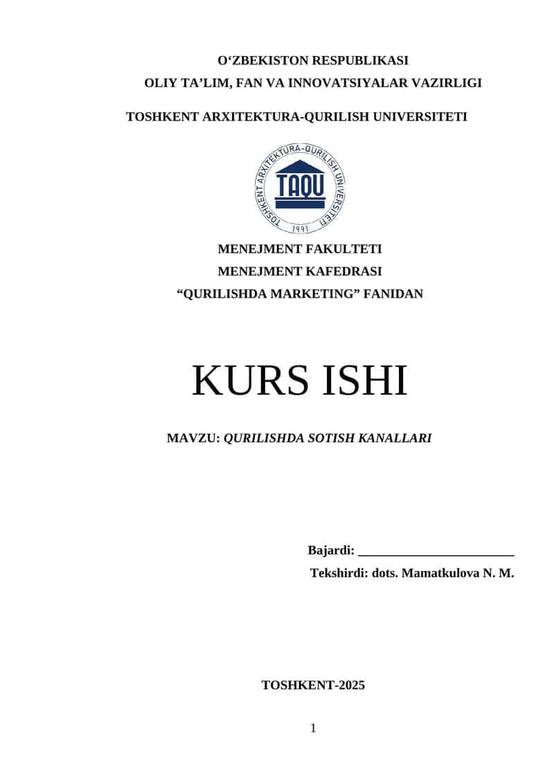 Qurilishda sotish kanallari 1