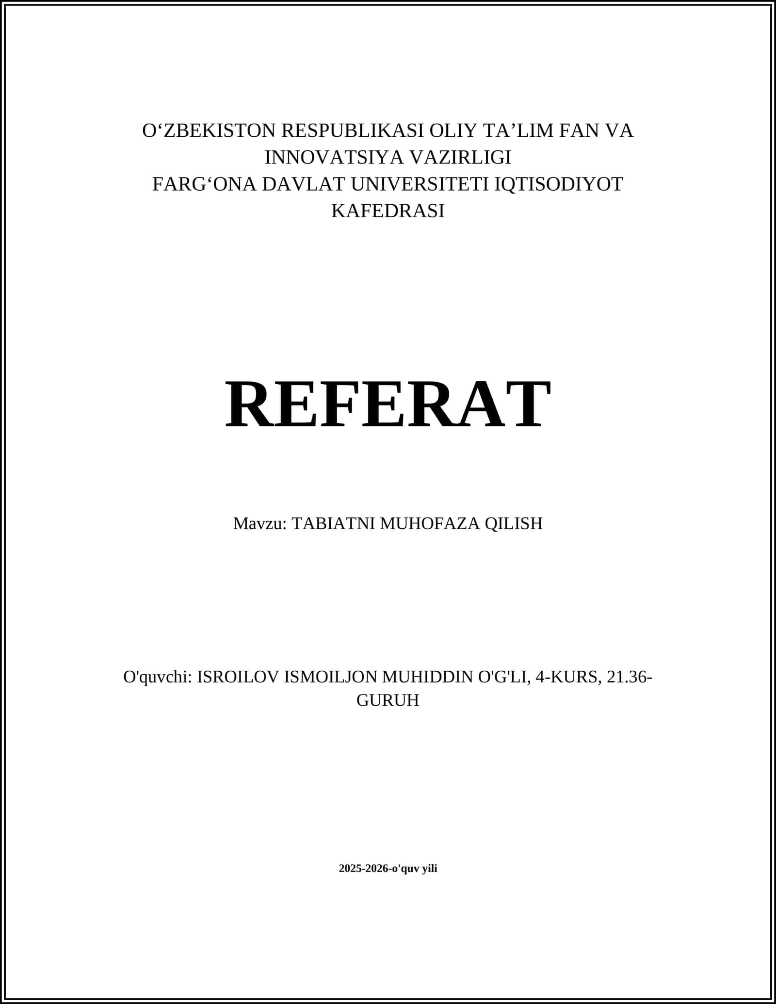 TABIATNI MUHOFAZA QILISH 1