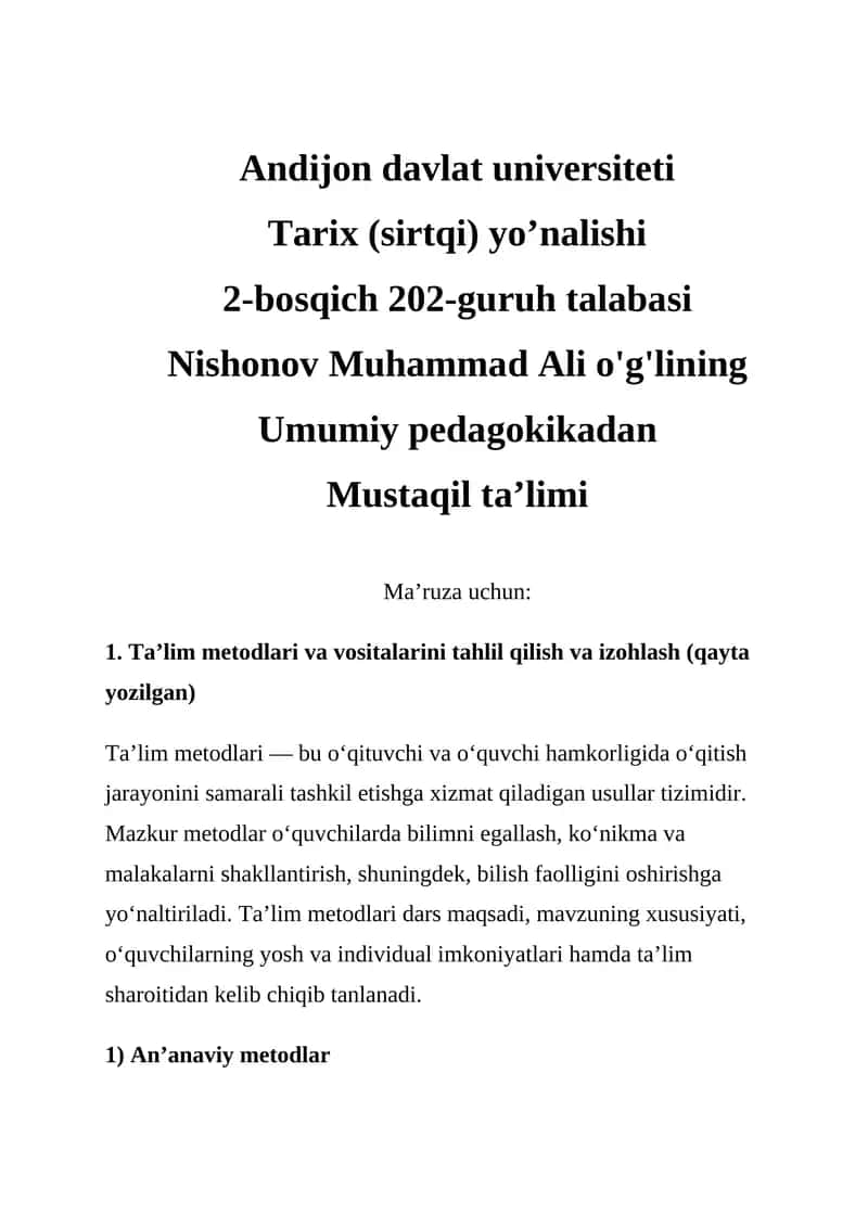 Ta’lim metodlari 1