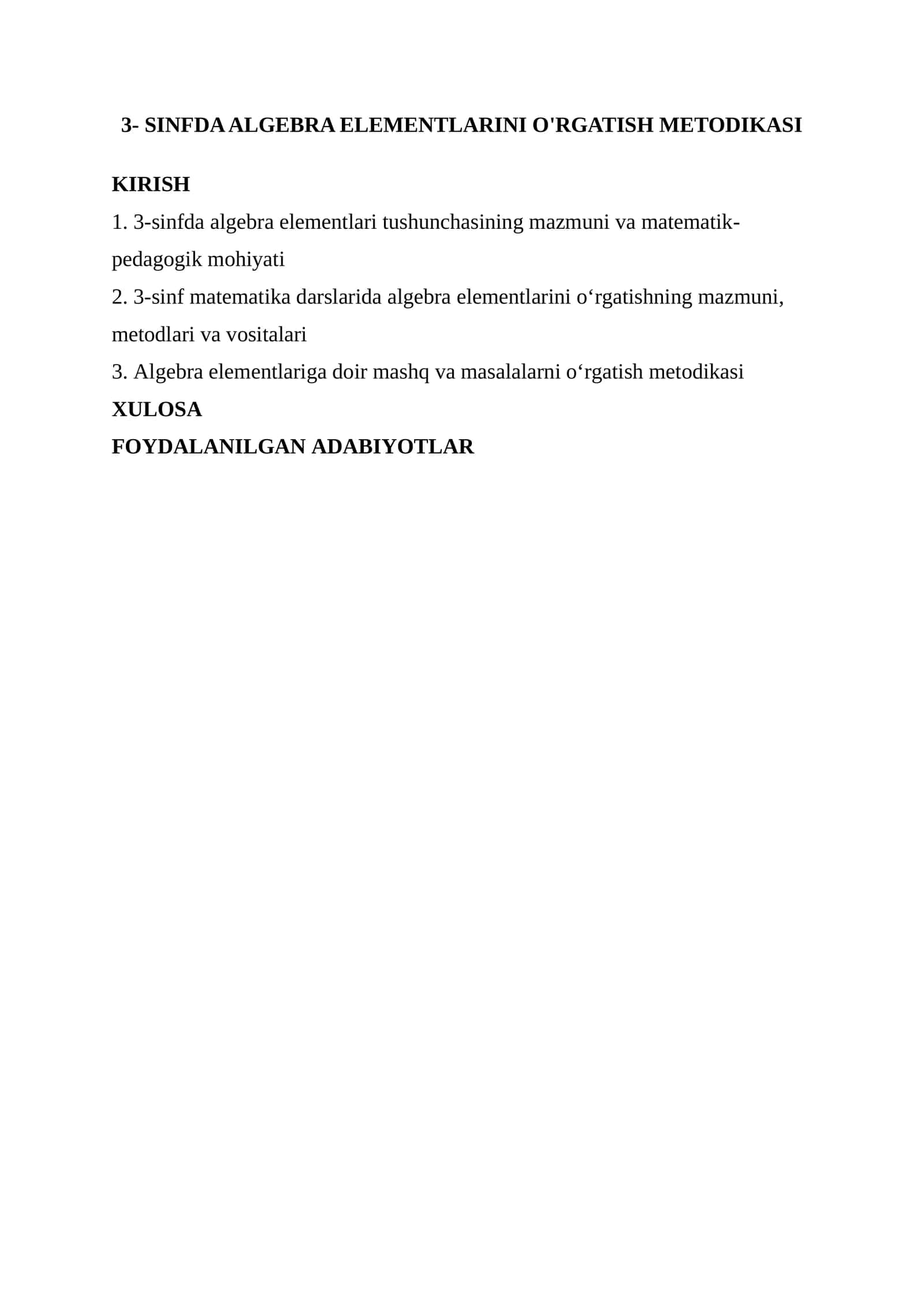 3- SINFDA ALGEBRA ELEMENTLARINI O'RGATISH METODIKASI 1