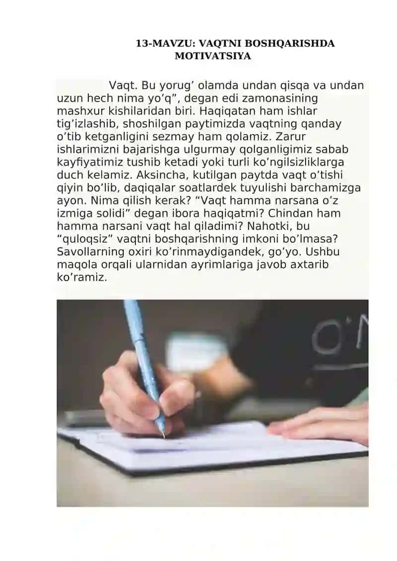 VAQTNI BOSHQARISHDA MOTIVATSIYA