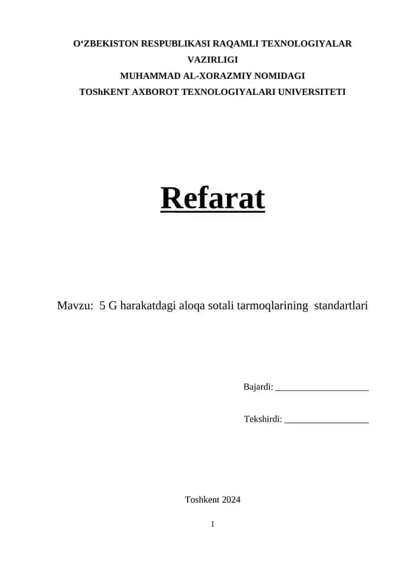 5 G harakatdagi aloqa sotali tarmoqlarining standartlari