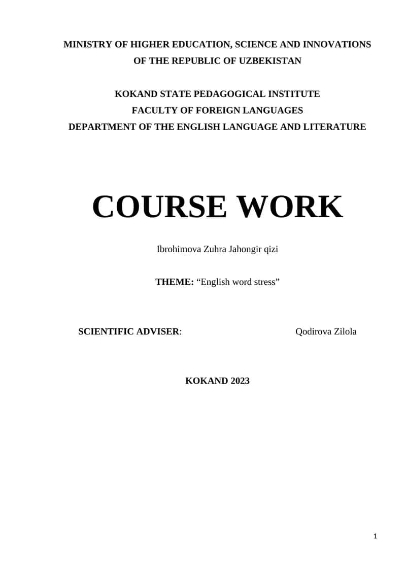 English word stress course work 1