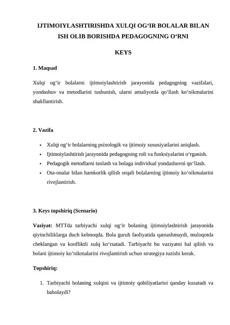 Xulqi og‘ir bolalar bilan ish olib borishda pedagogning o‘rni