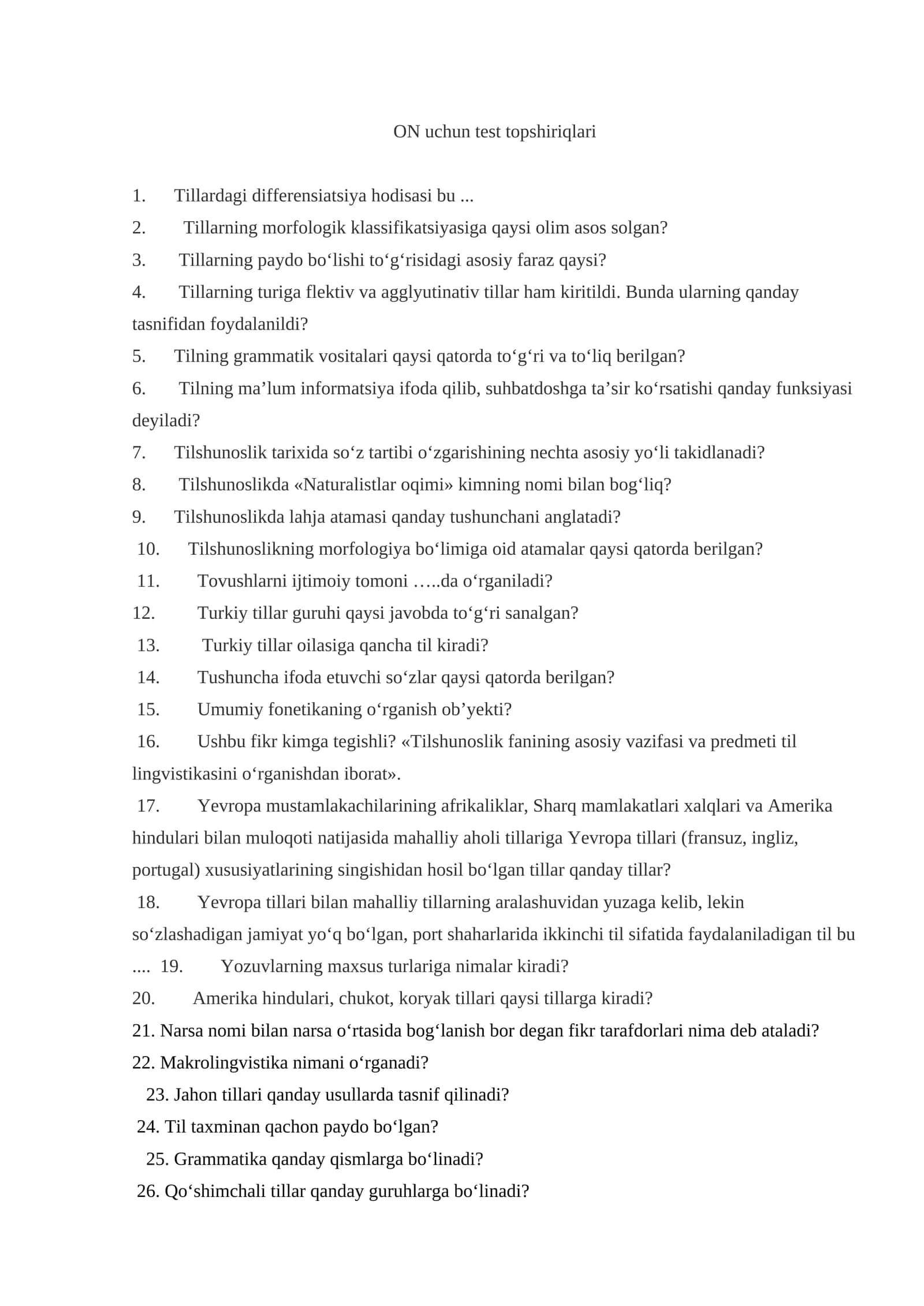 ON uchun test topshiriqlari 1