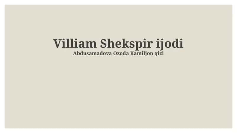 Villiam Shekspir ijodi 1