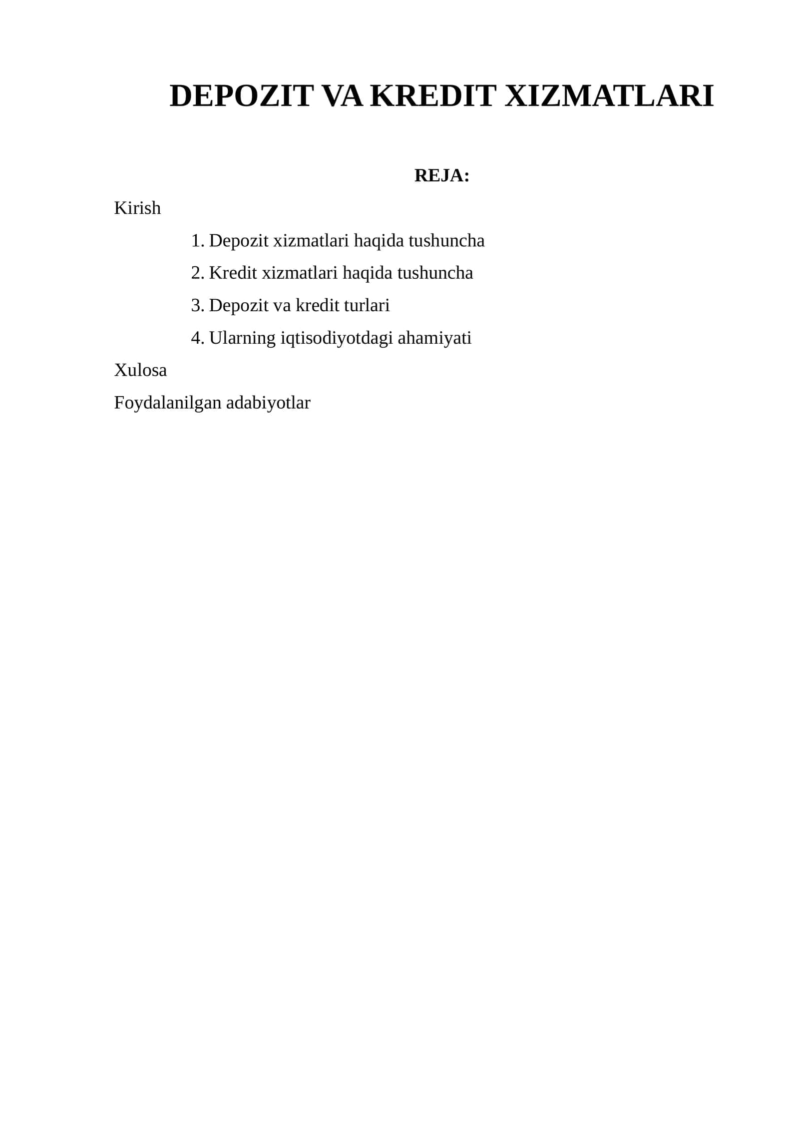 DEPOZIT VA KREDIT XIZMATLARI 1