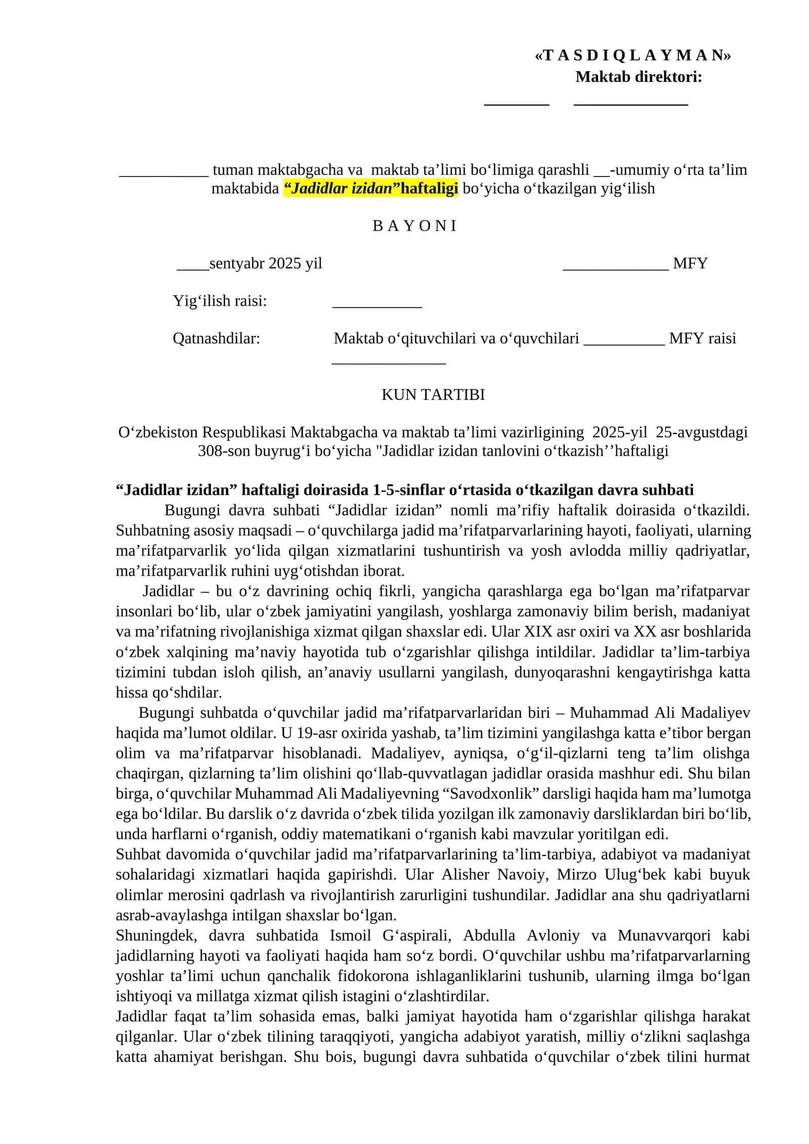 Jadidlar izidan tanlovi haftaligi 1