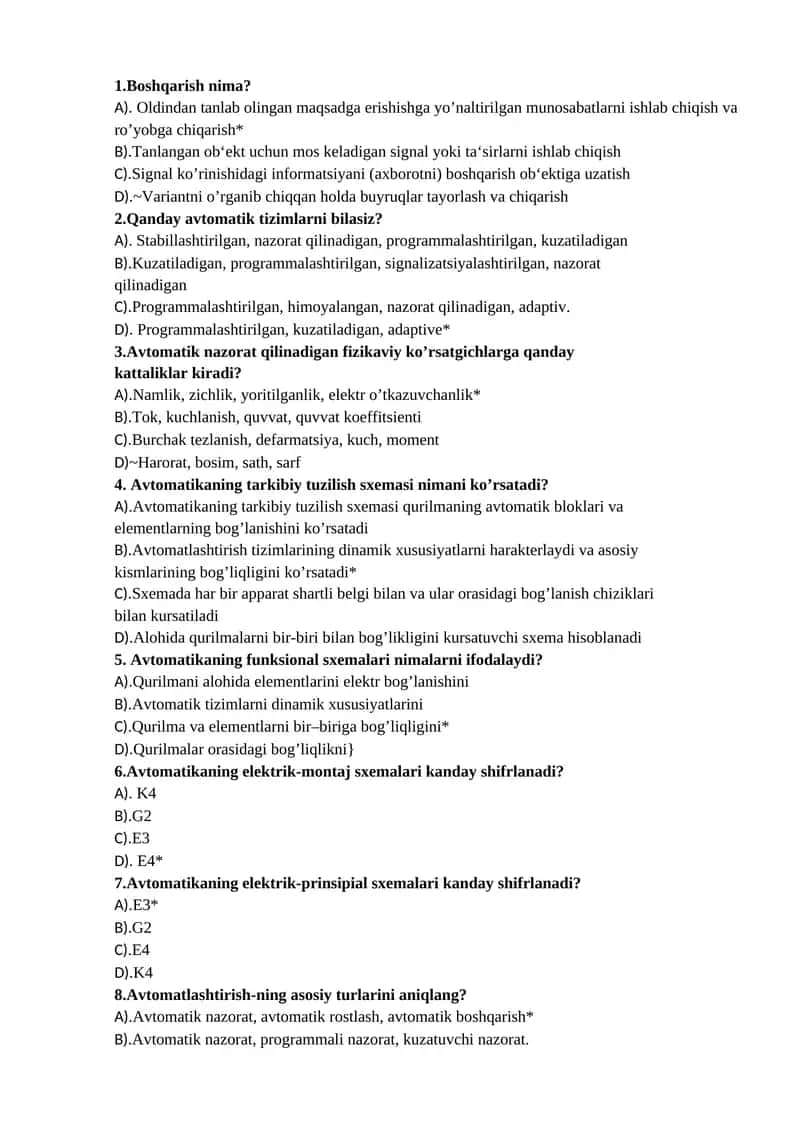Avtomatik nazorat va boshqarish 1