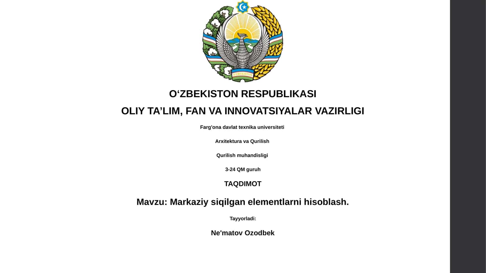 Markaziy siqilgan elementlarni hisoblash 1