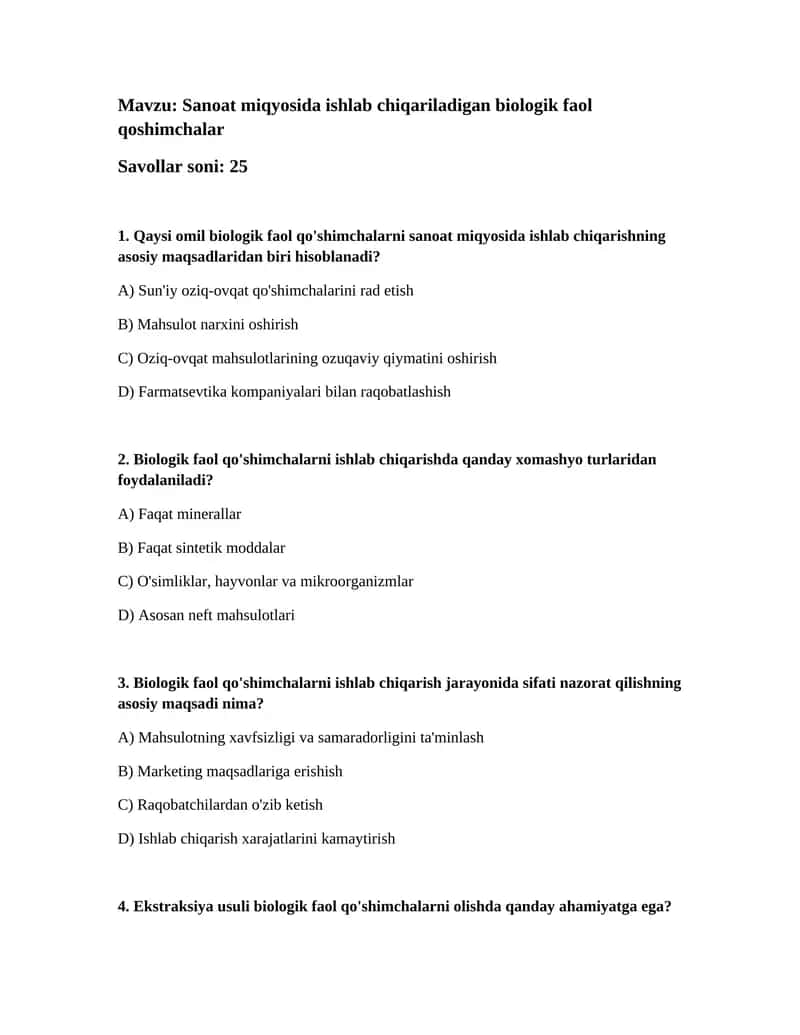 Biologik faol qo'shimchalarni ishlab chiqarish 1