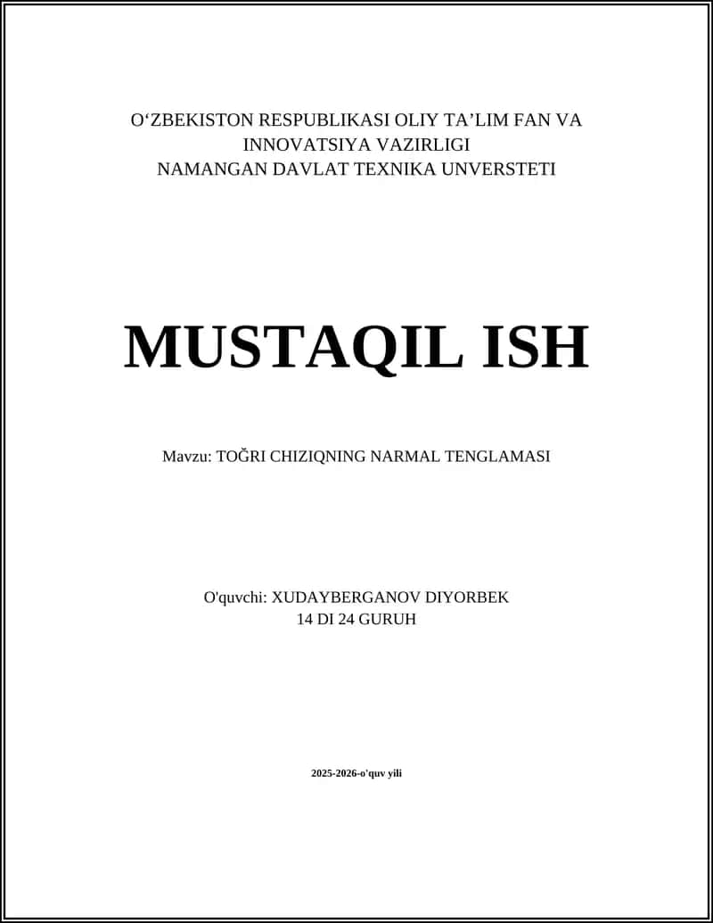 TOĞRI CHIZIQNING NARMAL TENGLAMASI 1