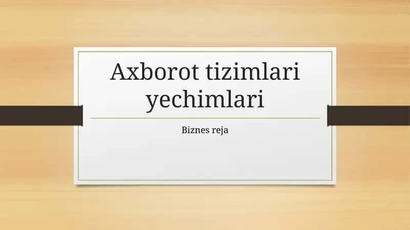 Axborot tizimlari yechimlari, biznes reja 1